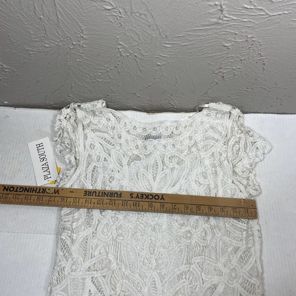 NWT Plaza South White Short Sleeve Round Neck Fishnet Floral Top Womens‎ Sz 6 - Picture 5 of 5